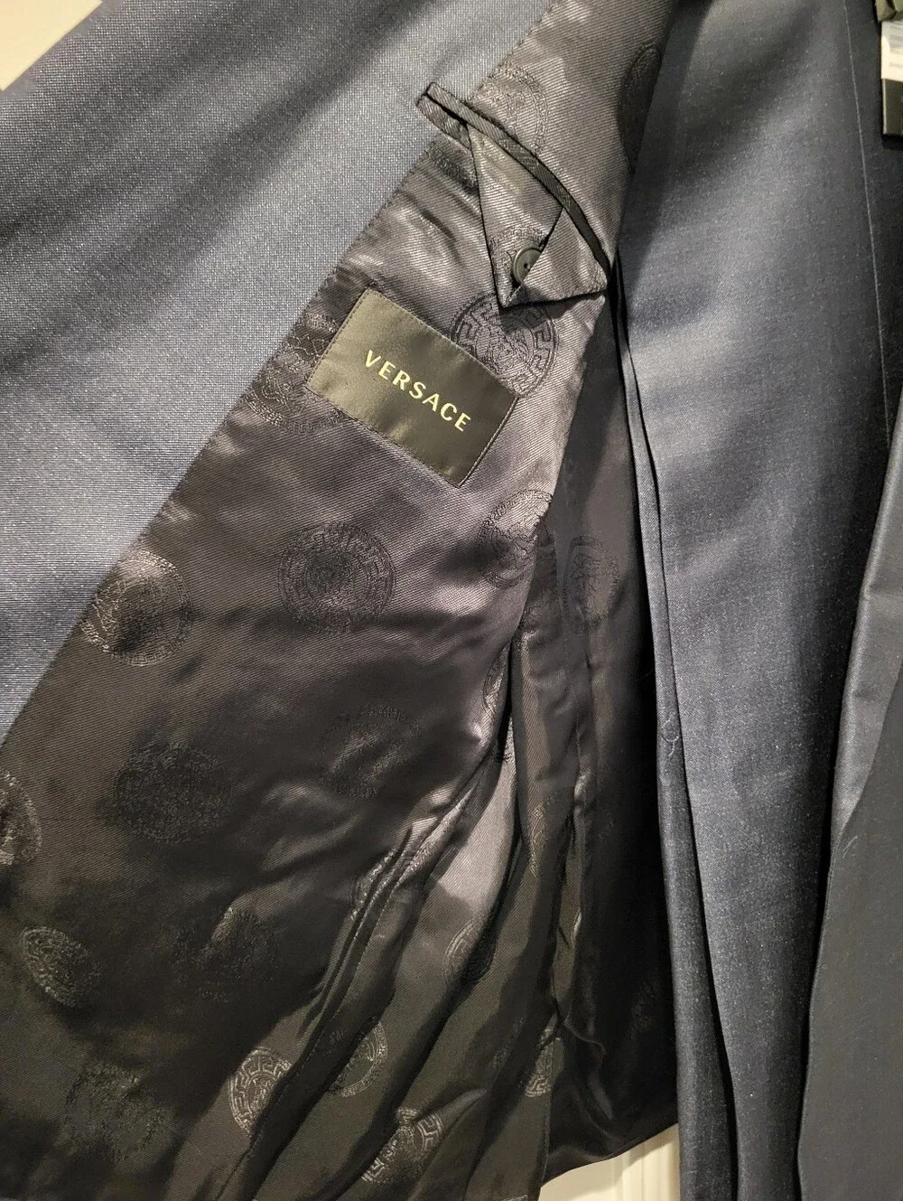 Versace Men's Dark Navy Double-Breasted Suit Jacket & Pants Set Size 58